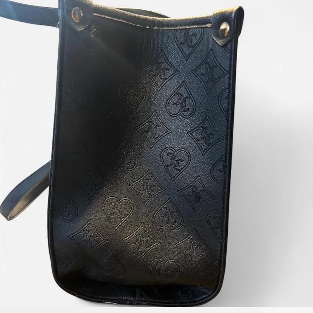 Juicy Couture Black Monogram Tote Bag Gold Chain Charm Shoulder Purse - Picture 5 of 6